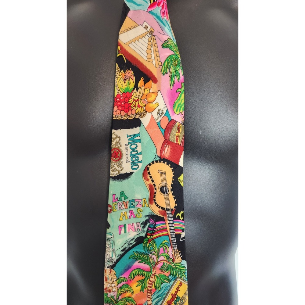 Vintage NICOLE MILLER 1991 Silk Tie Mexico Cerveza Beer Modelo Fiesta Hand Sewn - Picture 5 of 13